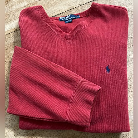 Polo by‎ Ralph Lauren Men’s Size XL Red 100% Cotton V Neck Ribbed Pullover - Picture 1 of 11